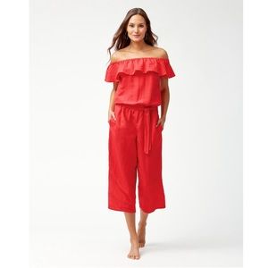 Tommy Bahama women’s linen off the shoulder jumpsuit romper